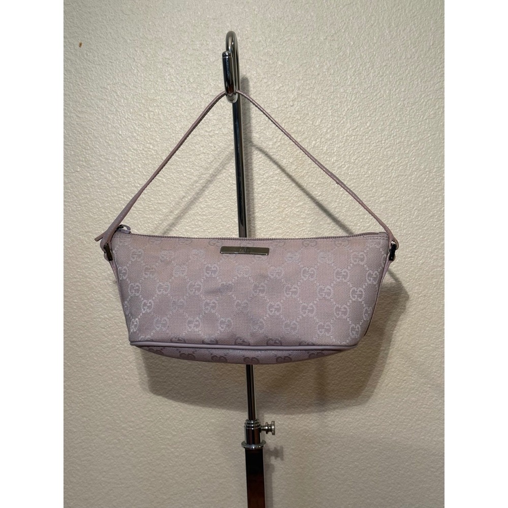 Rare‎ Gucci GG Monogram Canvas Boat Pochette Bag Lavender Vintage Baguette